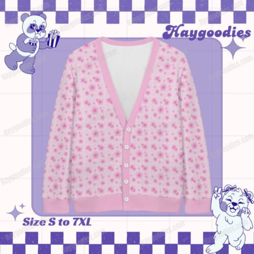 Sakura Pink Pattern Knit Cardigan-S to 7XL