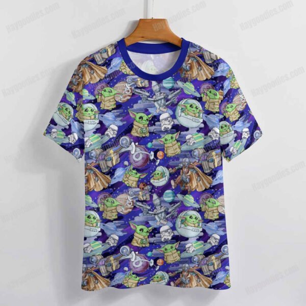6f8afd2608a69fc03af95395ba93d75d.jpeg Mandalorian & Grogu Pattern T-Shirt – Star Wars-Inspired Unisex Tee | XS–7XL