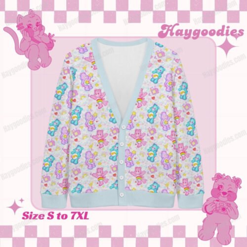 Carebears Pattern Knit Cardigan-S to 7XL-Pastel Blue