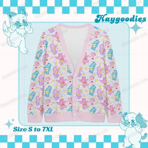 Carebears Pattern Knit Cardigan-S to 7XL-Pastel Pink