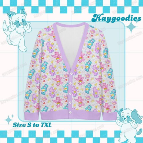 Carebears Pattern Knit Cardigan-S to 7XL-Pastel Purple