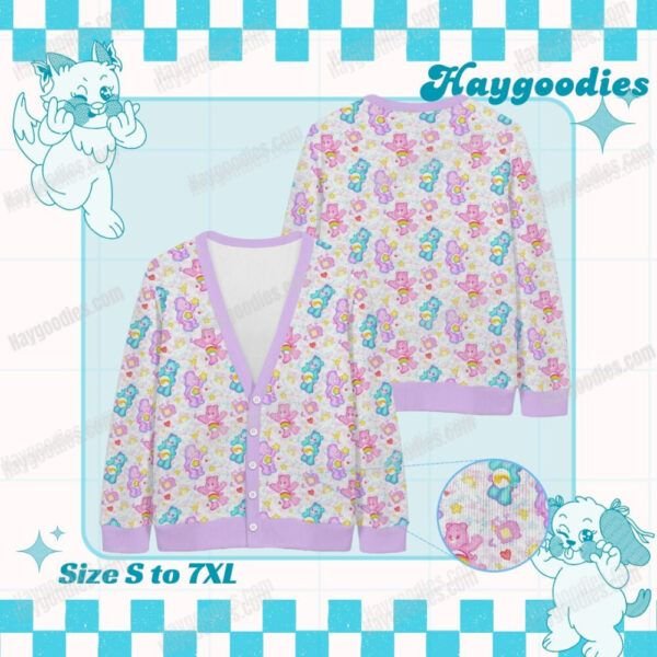 Care Bears Pattern Knit Cardigan-S to 7XL-Pastel Purple