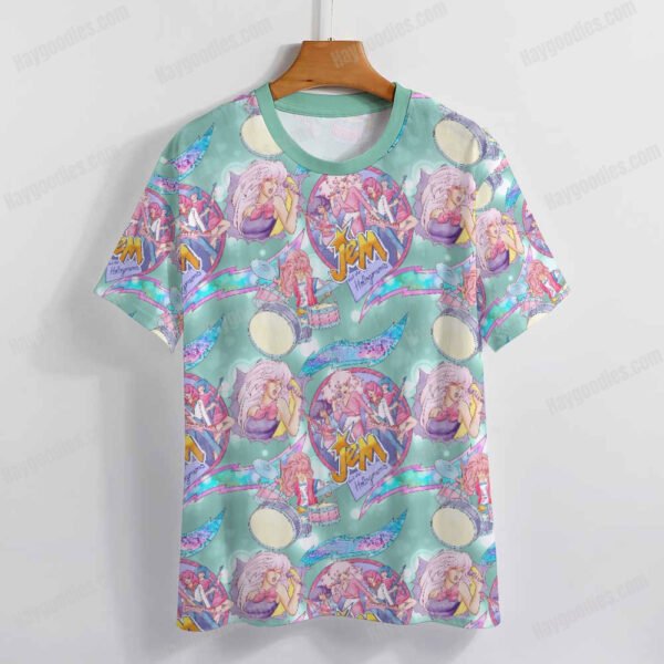 b99e0ed27f686e5bb9c01ecec45cebcb.jpeg Jem and the Holograms Pattern T-Shirt – Retro 80s Cartoon | XS–7XL