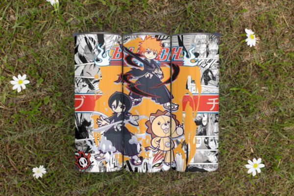bleach1.jpg Bleach-Ichigo,Rukia and Kon 20oz Skinny Tumbler with Straws