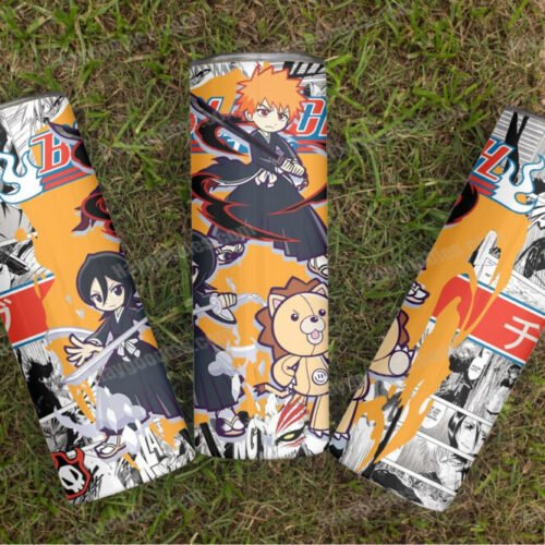 Bleach-Ichigo,Rukia and Kon 20oz Skinny Tumbler with Straws