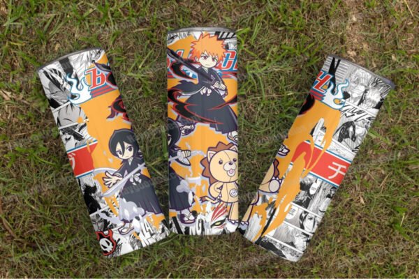 bleach1b.jpg Bleach-Ichigo,Rukia and Kon 20oz Skinny Tumbler with Straws