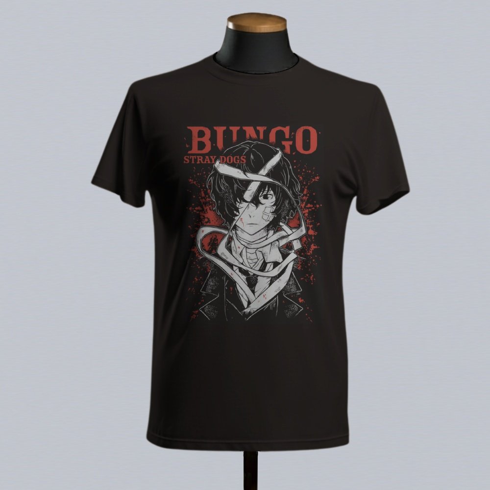 blktee dazai Bungo Stray Dogs Unisex Black T-Shirts-Adult Sizes S to 5XL-Various Designs