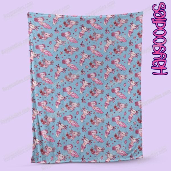 blueaxolotls.jpg Cute Axolotls Fleece Blanket-Various Sizes and Designs