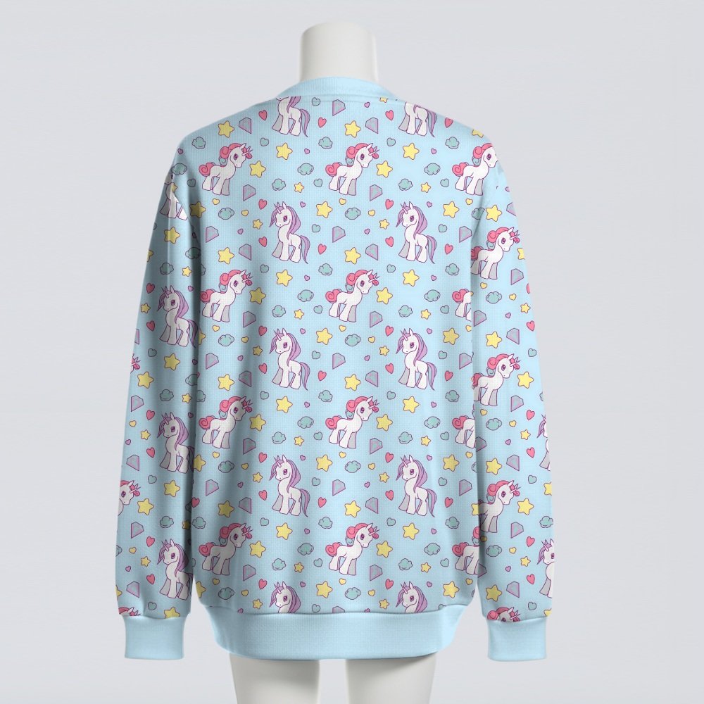 cardigan back poniesblue Retro Pony Knit Cardigan – Light Blue, Cosy & Size-Inclusive (S–7XL)