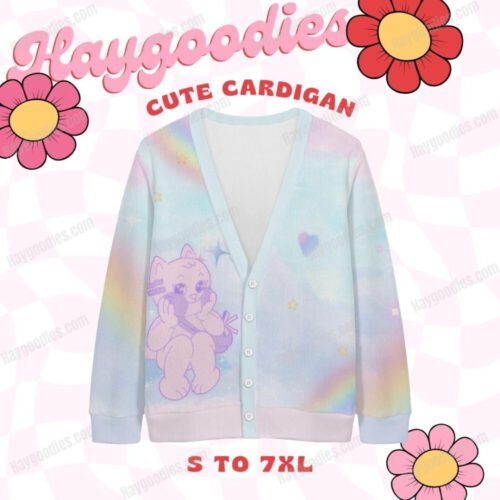 Cute Pastel Cat Knit Cardigan-S to 7XL
