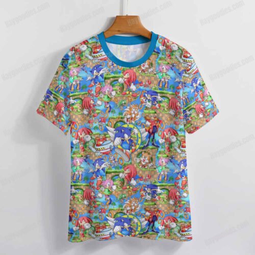 Sonic and Friends Pattern T-Shirt-XS to 7XL