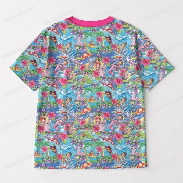 lilostitch-bk Lilo & Stitch All-Over Pattern T-Shirt – Deep Pink Unisex Jersey (XS–7XL)