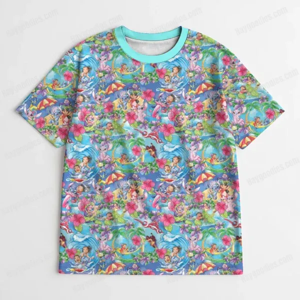lilostitch-tfr Lilo and Stitch Pattern T-Shirt-XS to 7XL-Teal