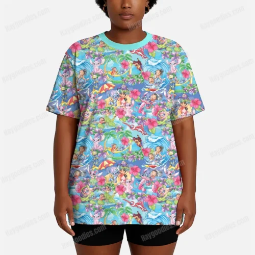 Lilo and Stitch Pattern T-Shirt-XS to 7XL-Teal