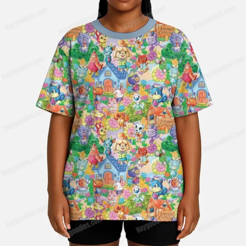 Animal Crossing Pattern T-Shirt-XS to 7XL-Blue