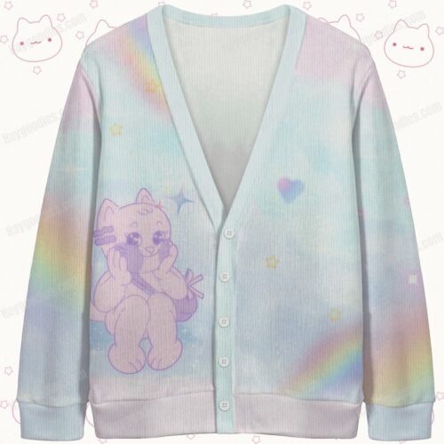 Pastel cat knitted cardigan