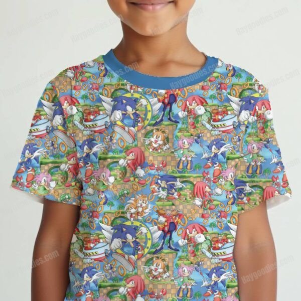 sonicmodel Sonic the Hedgehog and Friends Pattern Kids Unisex T-Shirt