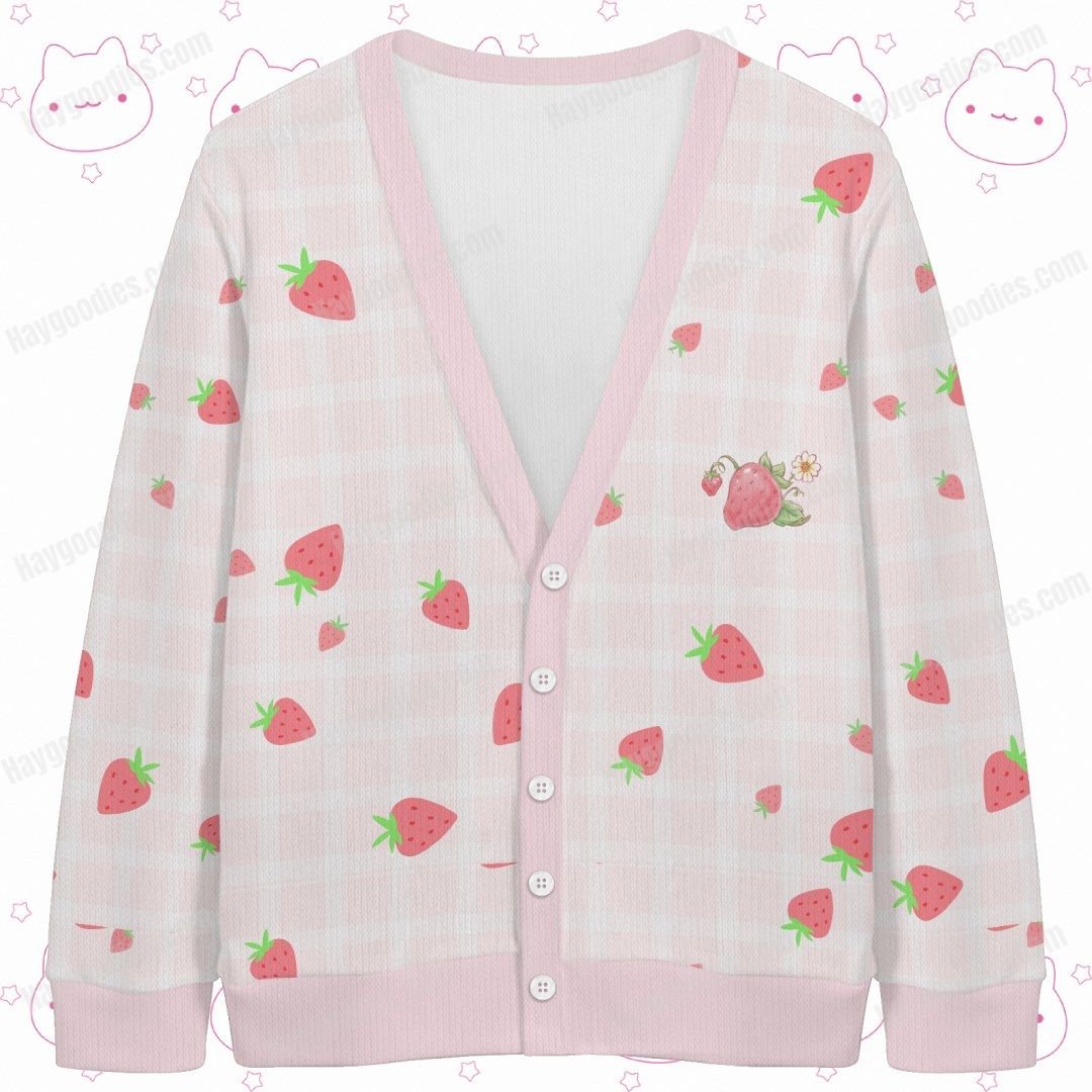 Strawberry Shortcake Knit Cardigan – Cosy & Size-Inclusive (S–7XL)