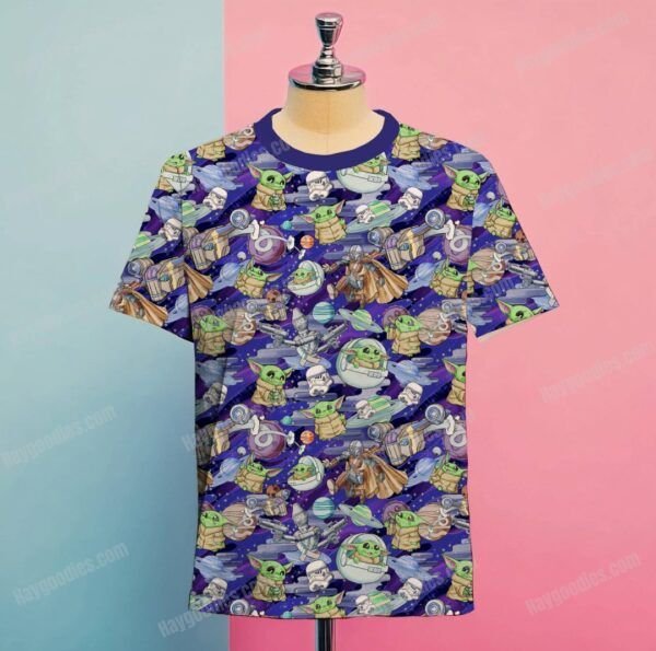 t-shirt-mando-fr Mandalorian & Grogu Pattern T-Shirt – Star Wars-Inspired Unisex Tee | XS–7XL