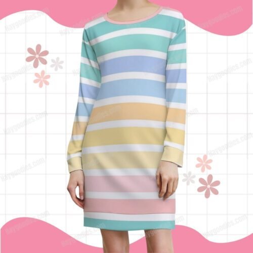 Pastel Stripes Sweatshirt Dress-XS To 9XL