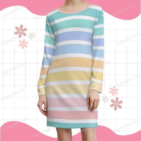 17 Pastel Stripes Sweatshirt Dress-XS To 9XL