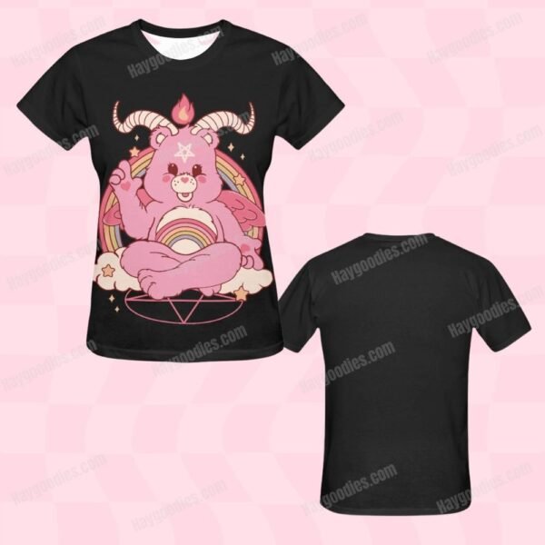 black Care Bearphomet Women's Fit T-Shirt-UK 8 TO UK 24