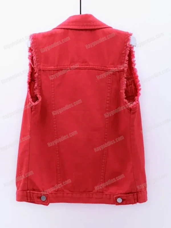 543513420 Raw Hem Sleeveless Denim Jacket-S to 5XL
