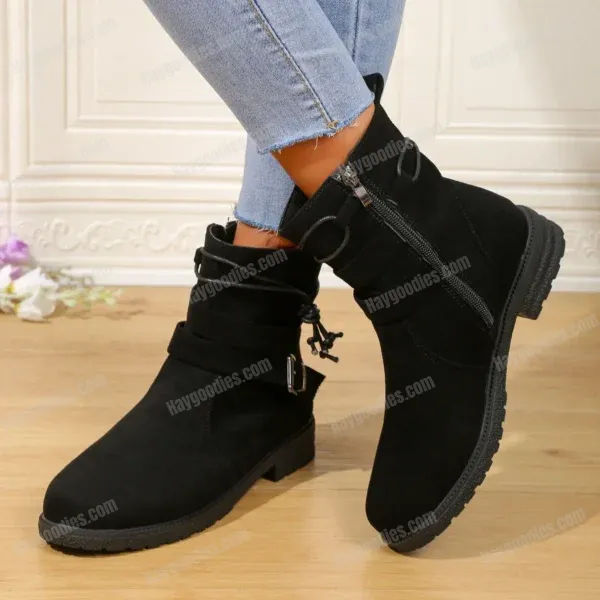 054B7005EDA4B4F64D52CA0094F4377D Women’s Belt Buckle Chelsea Boots – Suede, Low Heel (EU 36–43)