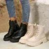 Women's Chunky Combat Lace-Up Boots – Black & Off-White