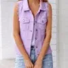 543513411 Raw Hem Sleeveless Denim Jacket-S to 5XL