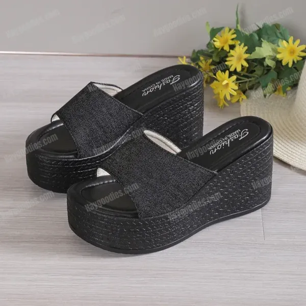 Open Toe Mid Heel Wedge Sandals