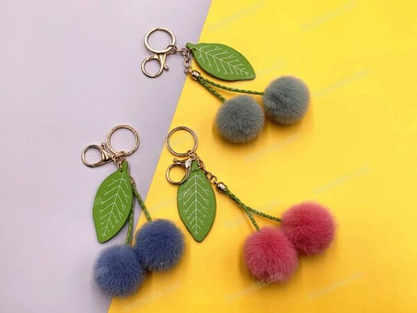 Cute Fruit Cherry Fur Ball Keychain