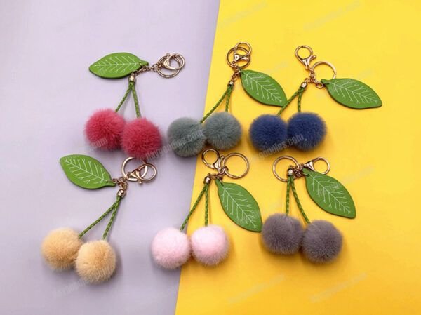 Cute Fruit Cherry Fur Ball Keychain