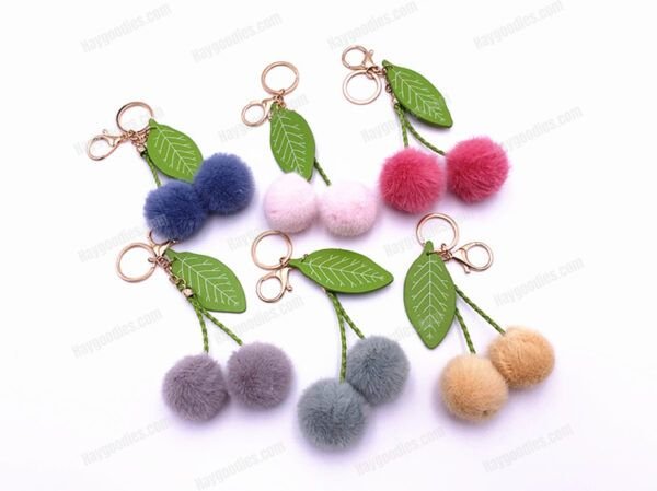 Cute Fruit Cherry Fur Ball Keychain