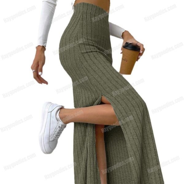 543537196 High-Waist Side-Slit Knitted Skirt – Slim Fit, Soft Stretch