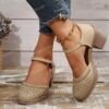 Retro Hollow Buckle Summer Heels