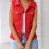543513419 Raw Hem Sleeveless Denim Jacket-S to 5XL