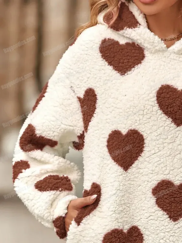 543341572 Heart Pattern Fleece Hoodie