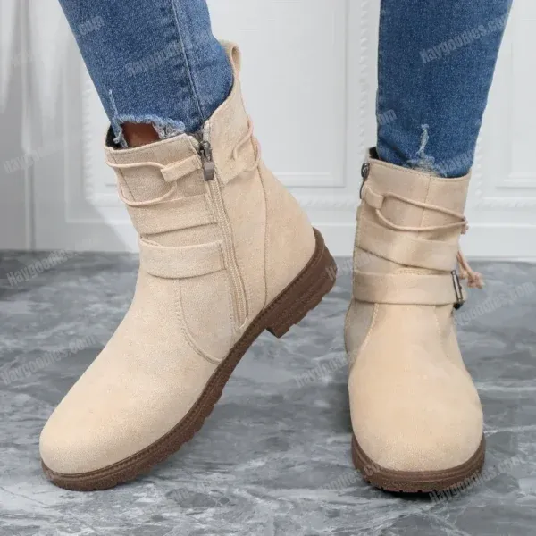 543270736 Women’s Belt Buckle Chelsea Boots – Suede, Low Heel (EU 36–43)