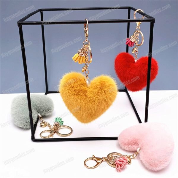 Plush Fur Heart Shaped Keychain – Various Colours