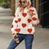 543341568 Heart Pattern Fleece Hoodie