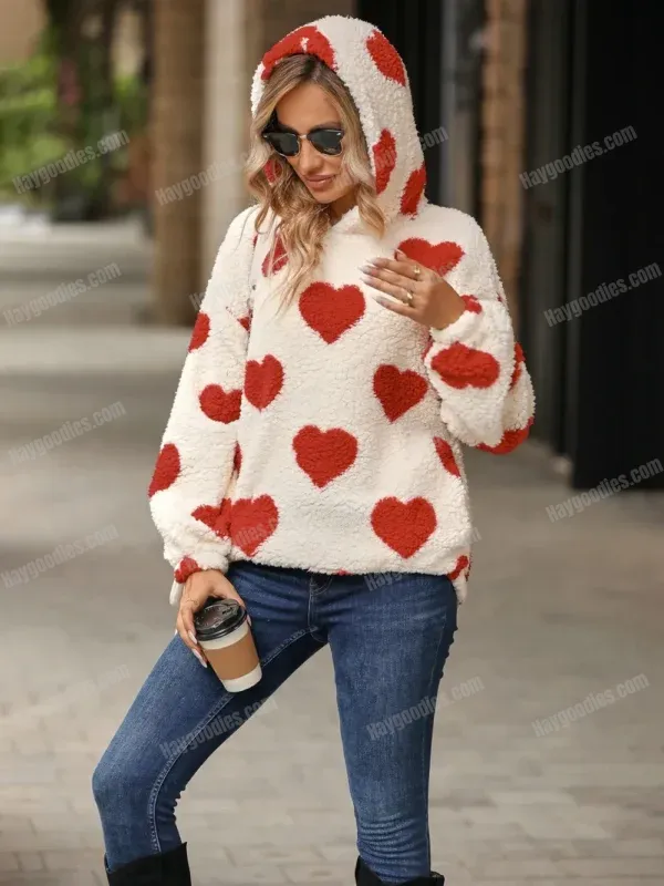 543341568 Heart Pattern Fleece Hoodie