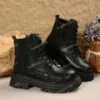 Women's Chunky Combat Lace-Up Boots – Black & Off-White