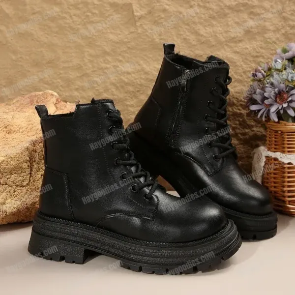 Women's Chunky Combat Lace-Up Boots – Black & Off-White
