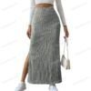 543537197 High-Waist Side-Slit Knitted Skirt – Slim Fit, Soft Stretch