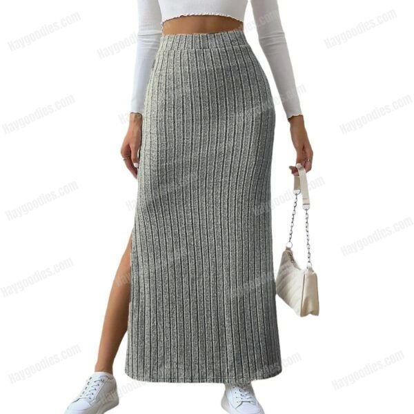 543537197 High-Waist Side-Slit Knitted Skirt – Slim Fit, Soft Stretch