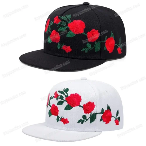 Rose Embroidered Cap - Black or White