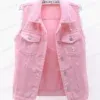 543513417 Raw Hem Sleeveless Denim Jacket-S to 5XL