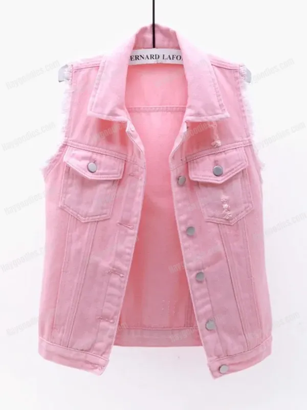 543513417 Raw Hem Sleeveless Denim Jacket-S to 5XL