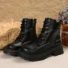 Women's Chunky Combat Lace-Up Boots – Black & Off-White